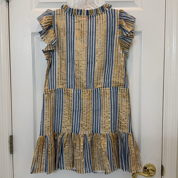 Tuckernuck Oliphant Cinched Flirty Short Dress in Samoa Blue Gold Size XXS - Picture 7 of 12